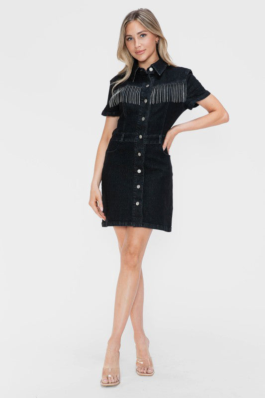 Denim Diva Embellished Button-Down Dress