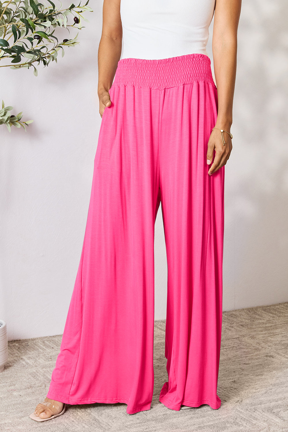 Smocked High-Waisted Wide-Leg Lounge Pants for Comfort and Style