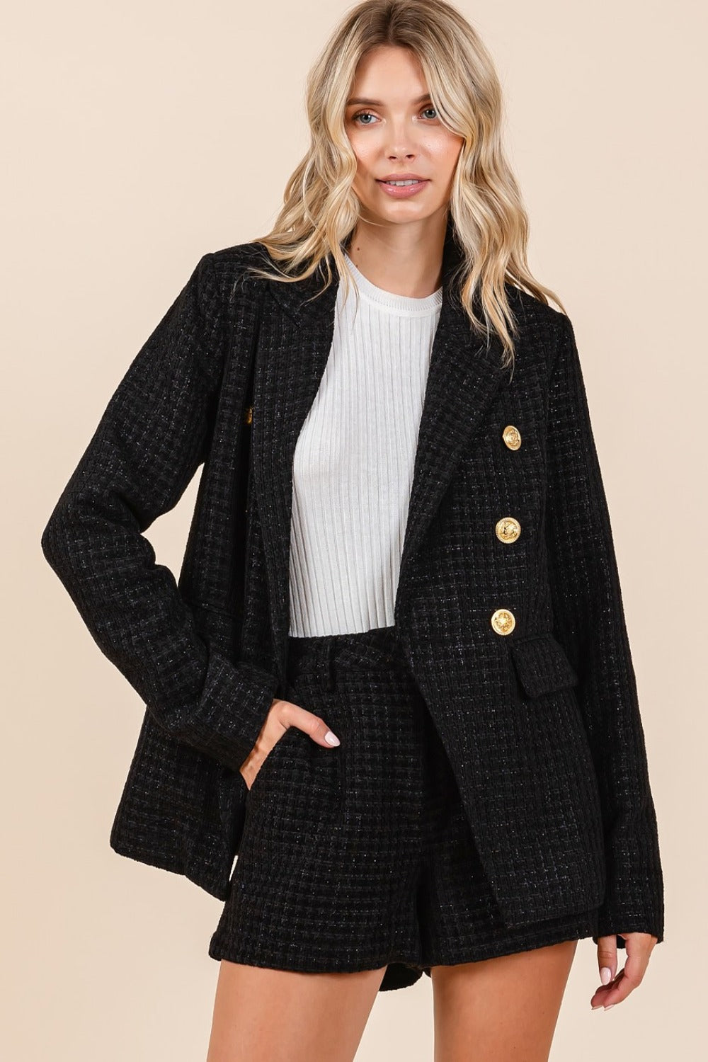 Western Slate Plaid Double-Breasted Blazer