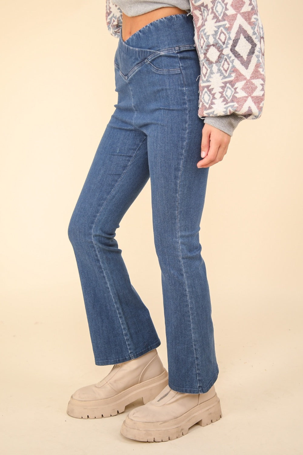 Denim Fusion Crossover Waist Leggings