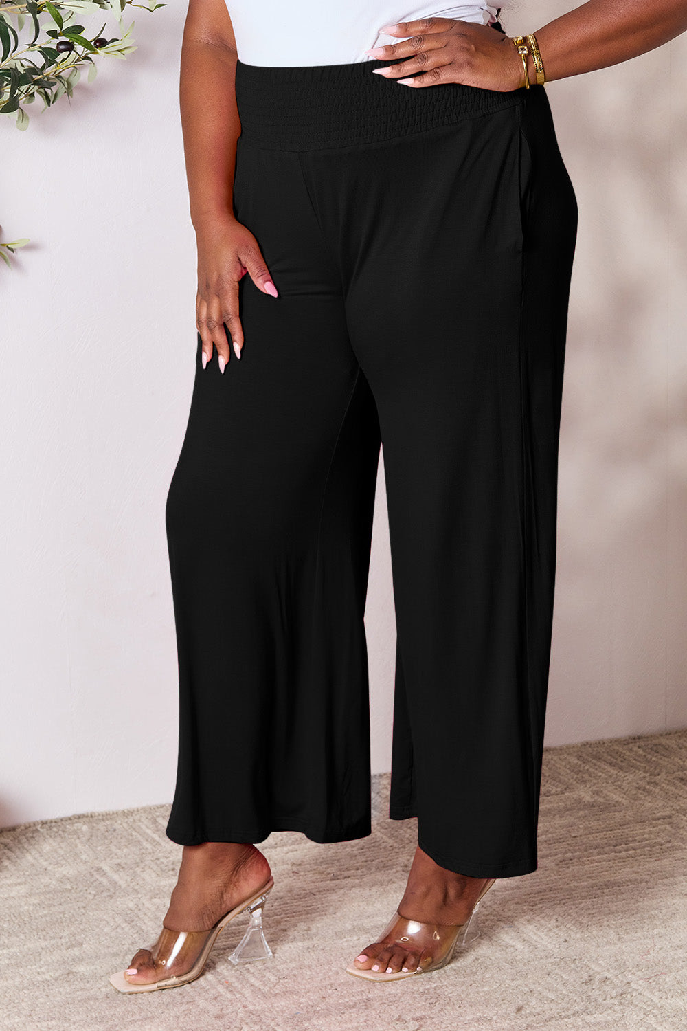 Smocked High-Waisted Wide-Leg Lounge Pants for Comfort and Style