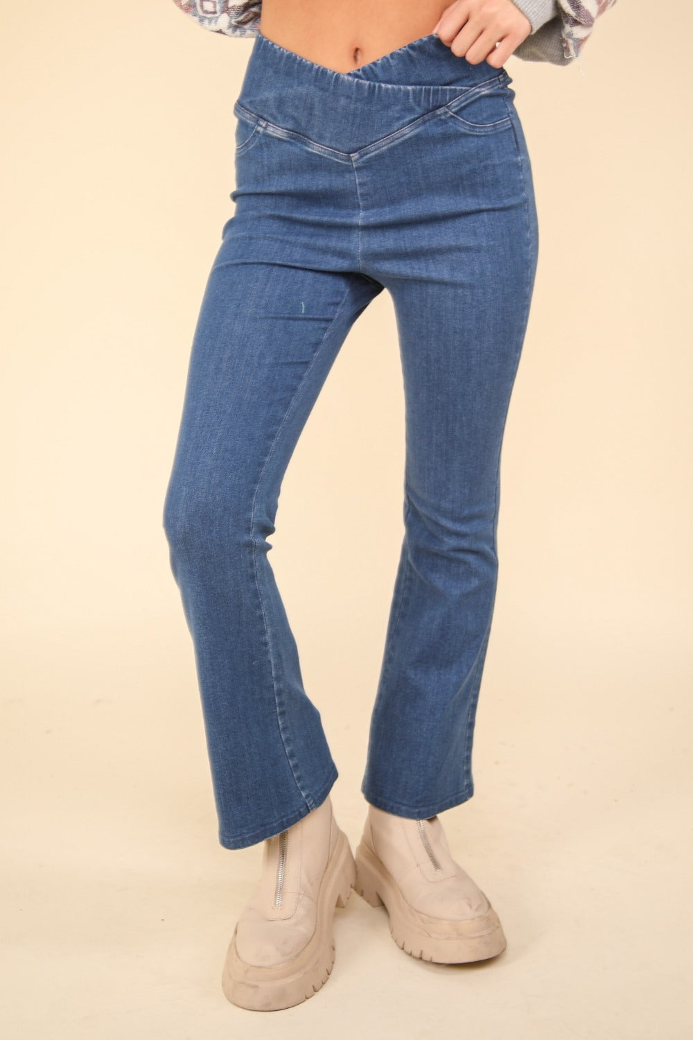 Denim Fusion Crossover Waist Leggings