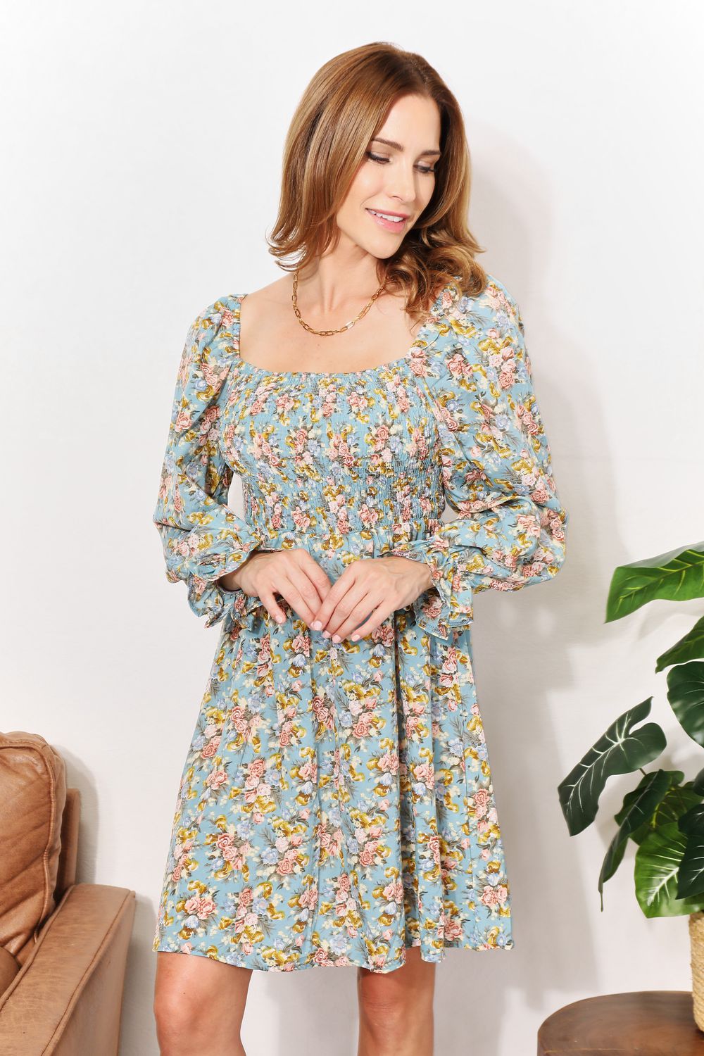 Golden Prairie Floral Mini Dress