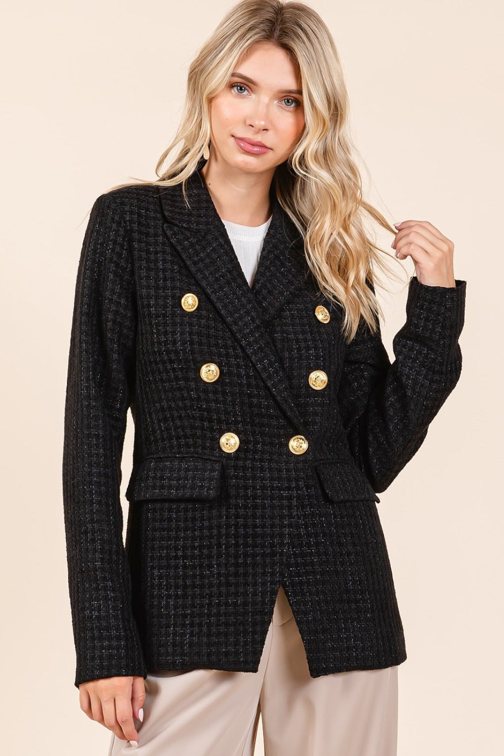 Western Slate Plaid Double-Breasted Blazer
