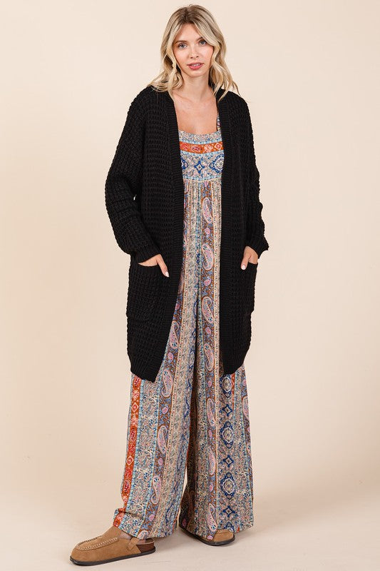 Chic Open Front Long Sleeve Longline Cardigan in Black
