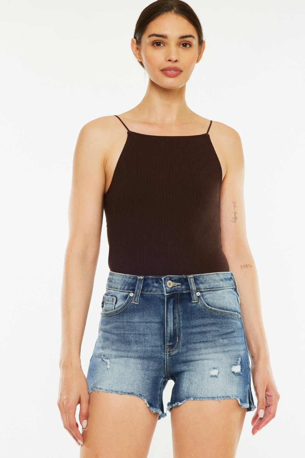 Sunset Breeze High Waist Raw Hem Denim Shorts
