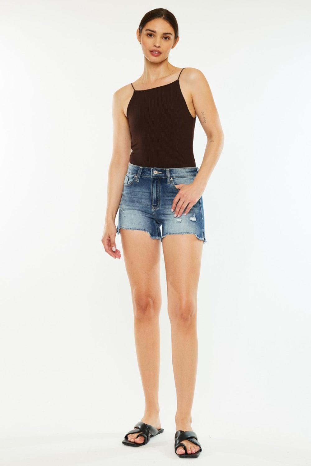 Sunset Breeze High Waist Raw Hem Denim Shorts