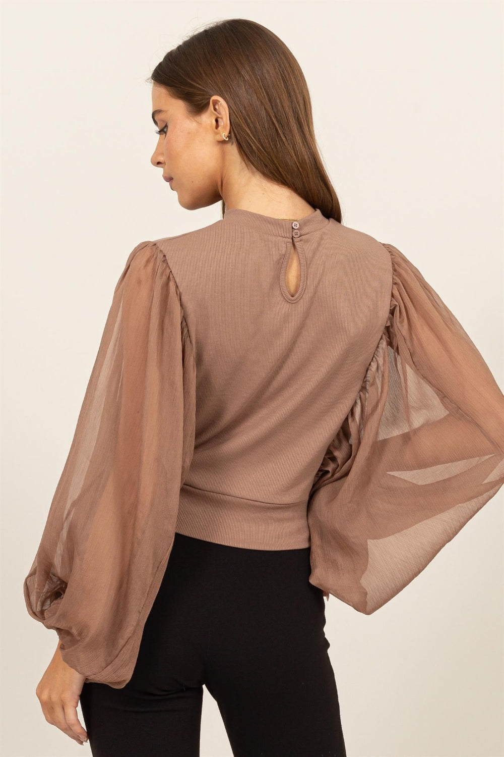 Ethereal Grace Ruched Mock Neck Blouse