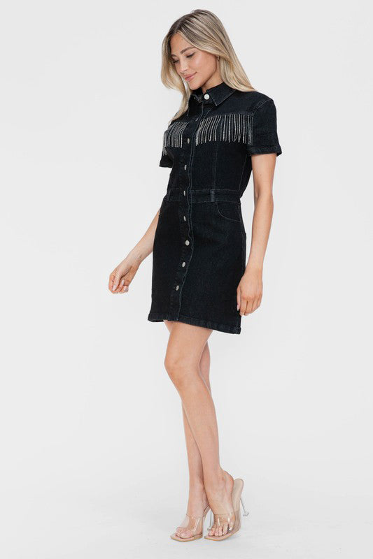 Denim Diva Embellished Button-Down Dress