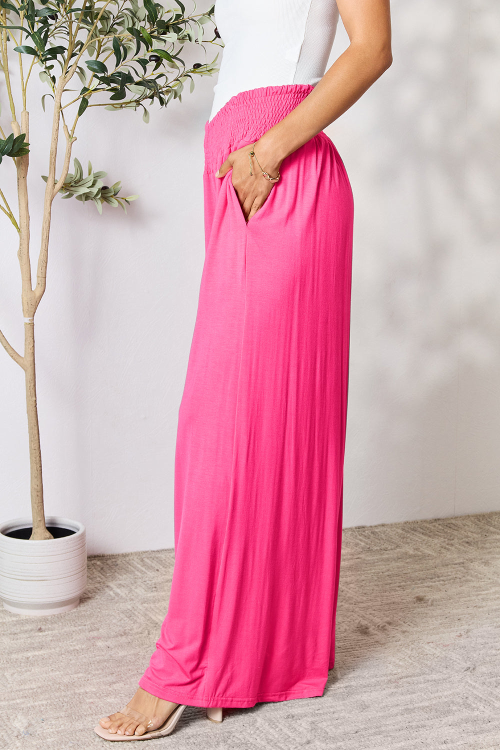 Smocked High-Waisted Wide-Leg Lounge Pants for Comfort and Style