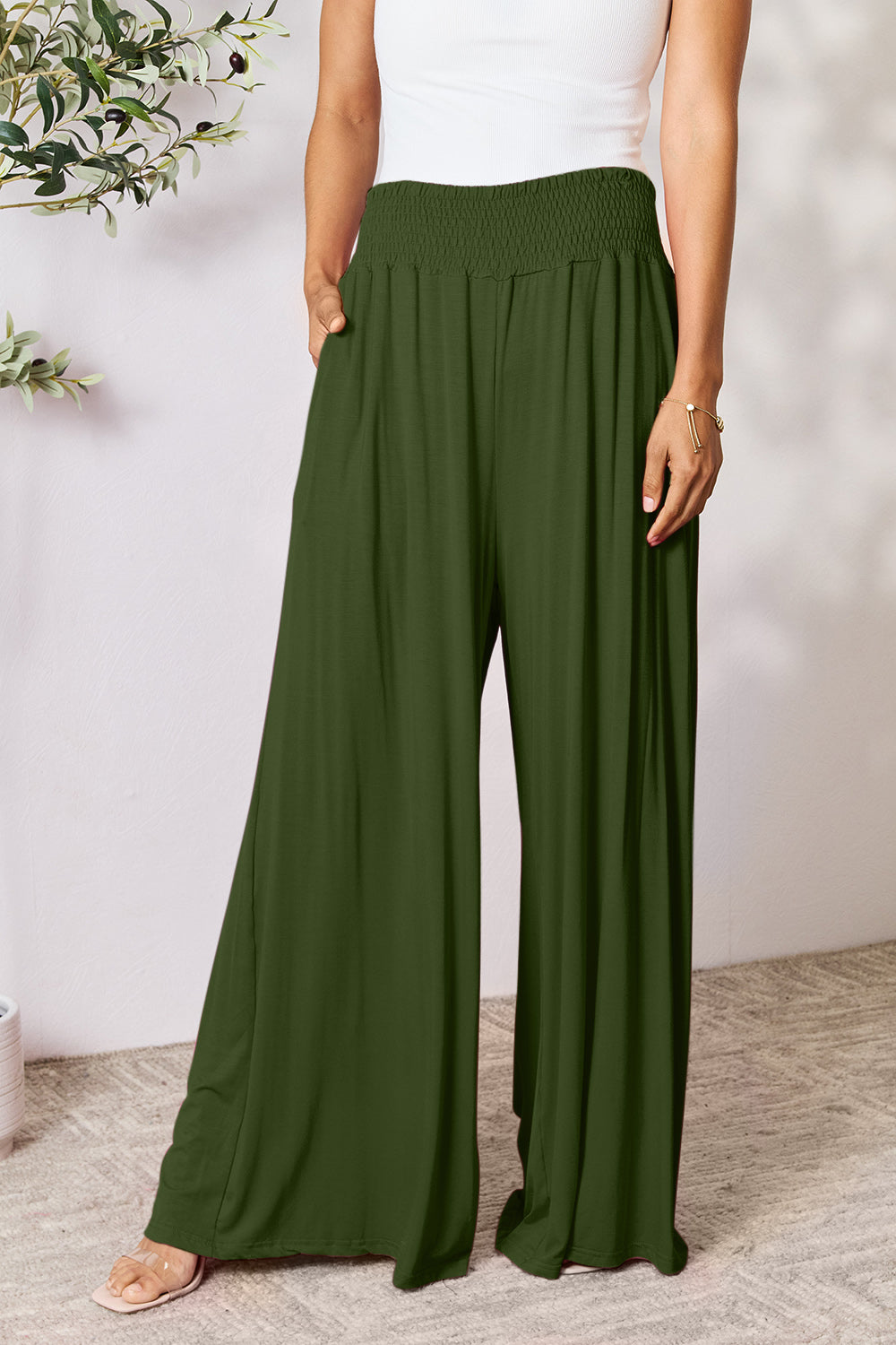 Smocked High-Waisted Wide-Leg Lounge Pants for Comfort and Style