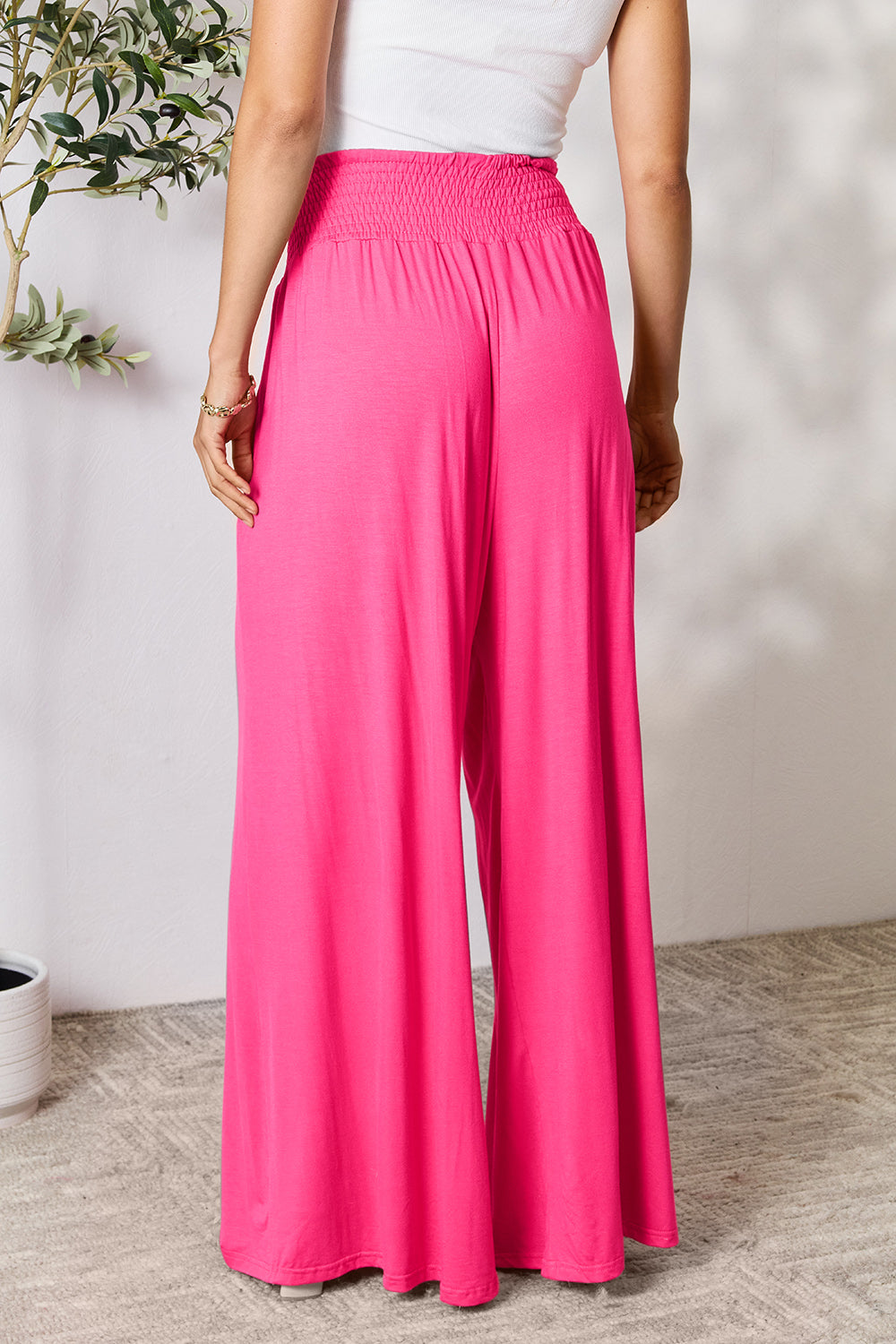 Smocked High-Waisted Wide-Leg Lounge Pants for Comfort and Style