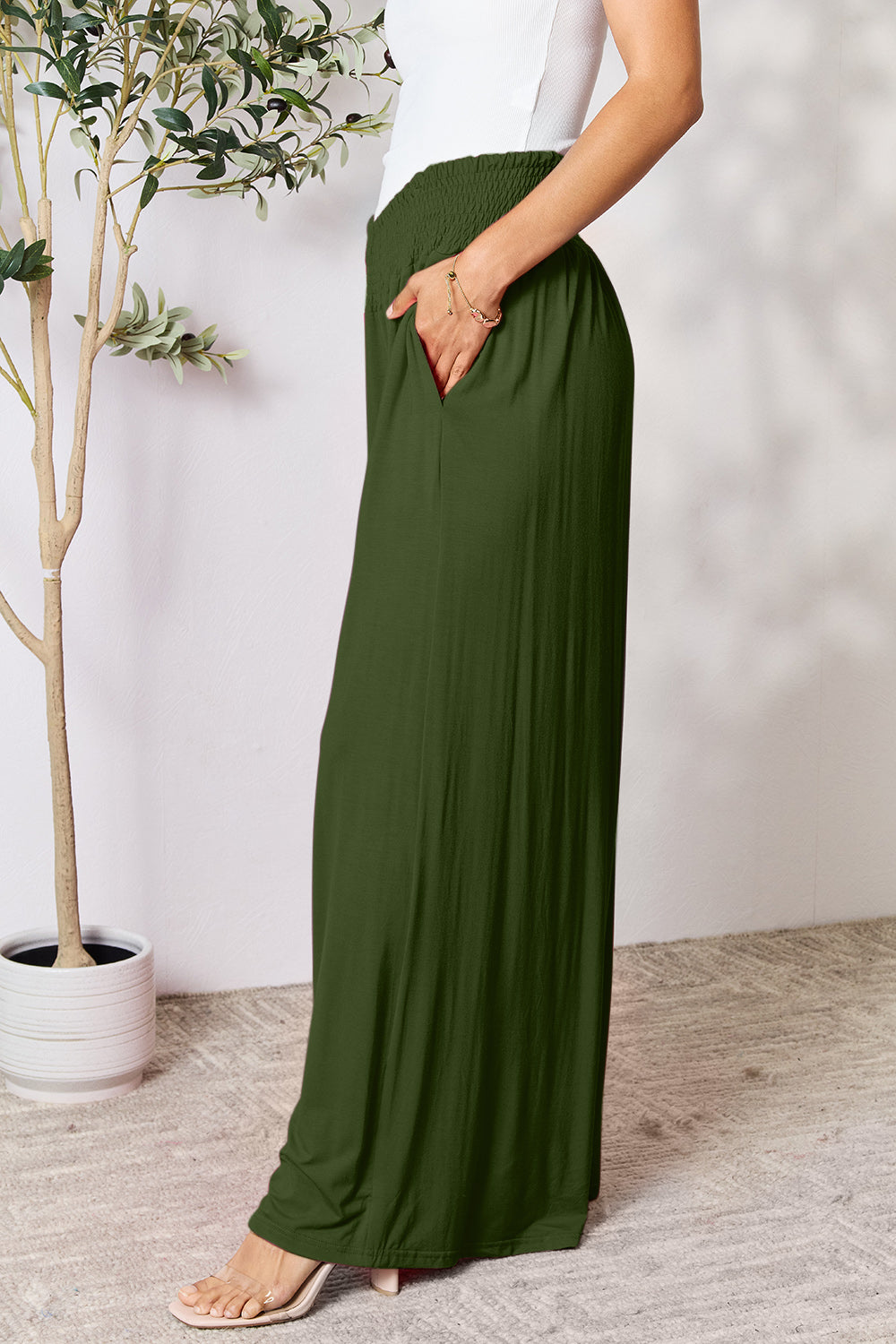 Smocked High-Waisted Wide-Leg Lounge Pants for Comfort and Style