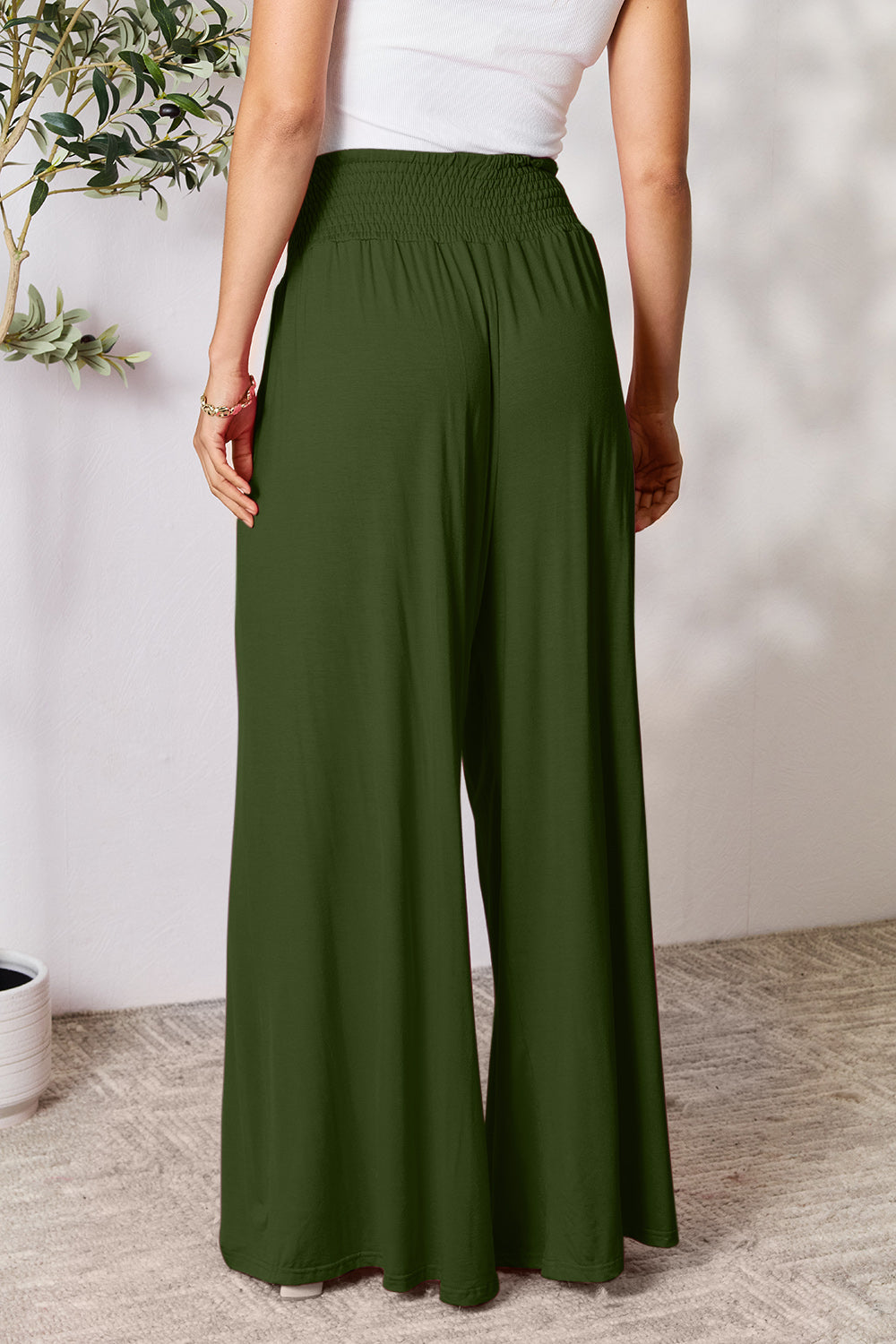 Smocked High-Waisted Wide-Leg Lounge Pants for Comfort and Style
