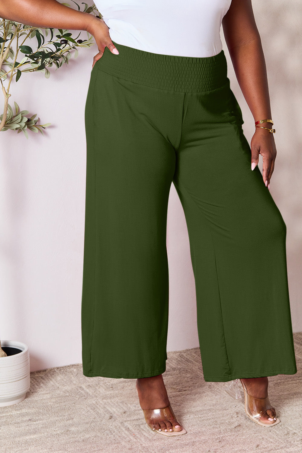 Smocked High-Waisted Wide-Leg Lounge Pants for Comfort and Style
