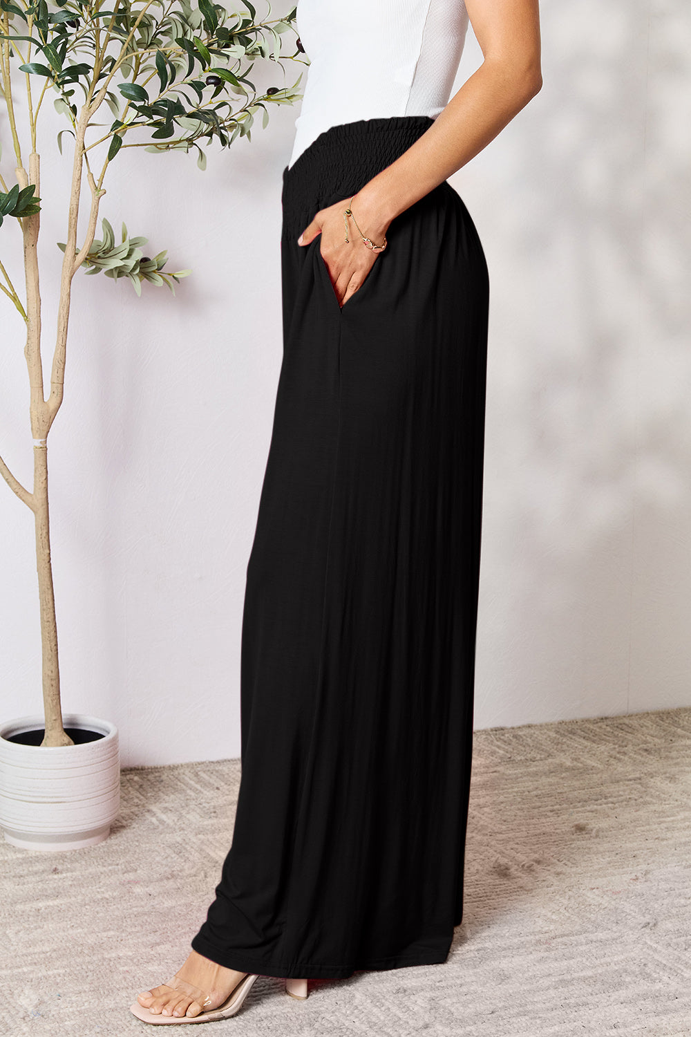Smocked High-Waisted Wide-Leg Lounge Pants for Comfort and Style