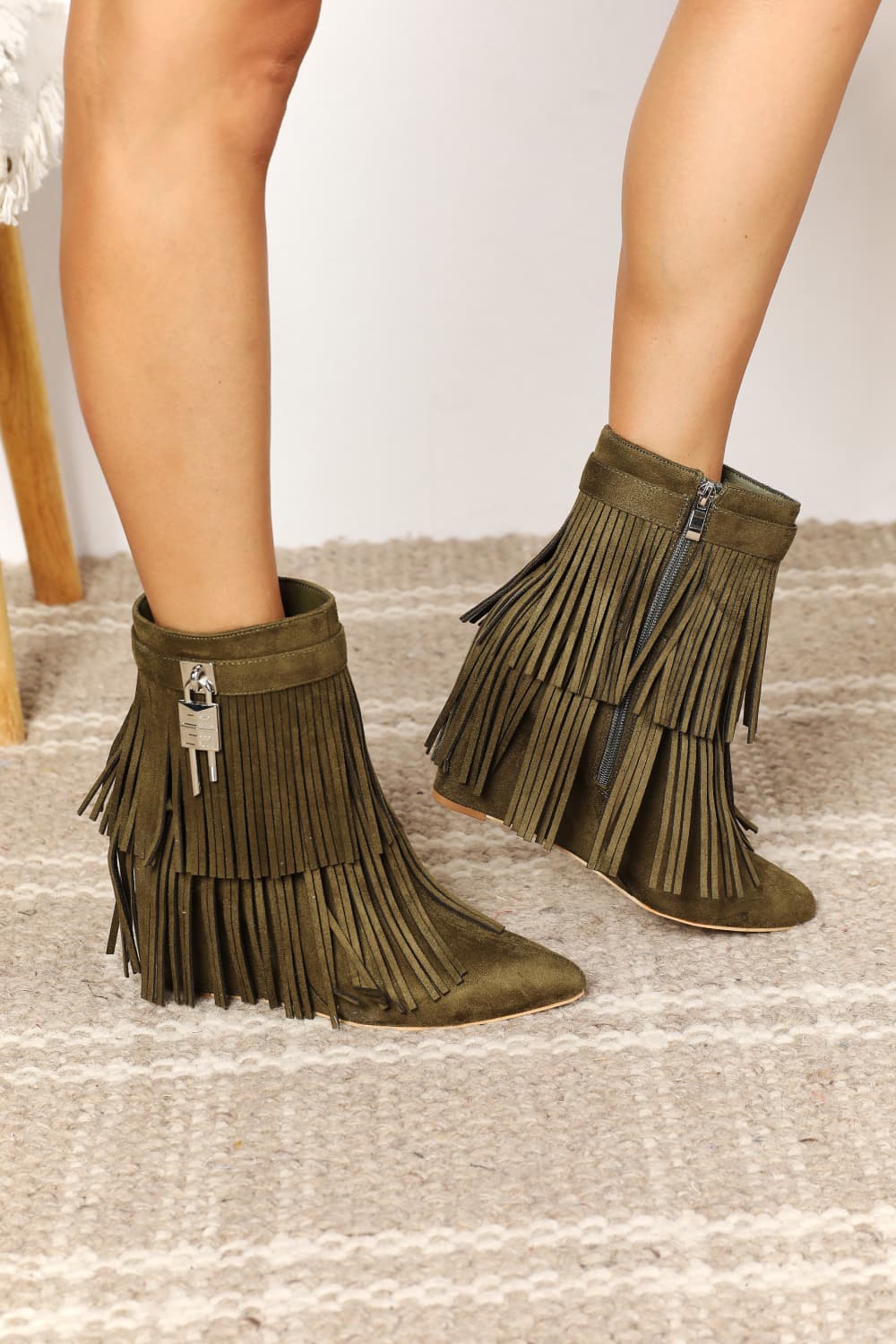 Tassel Charm Wedge Heel Ankle Booties