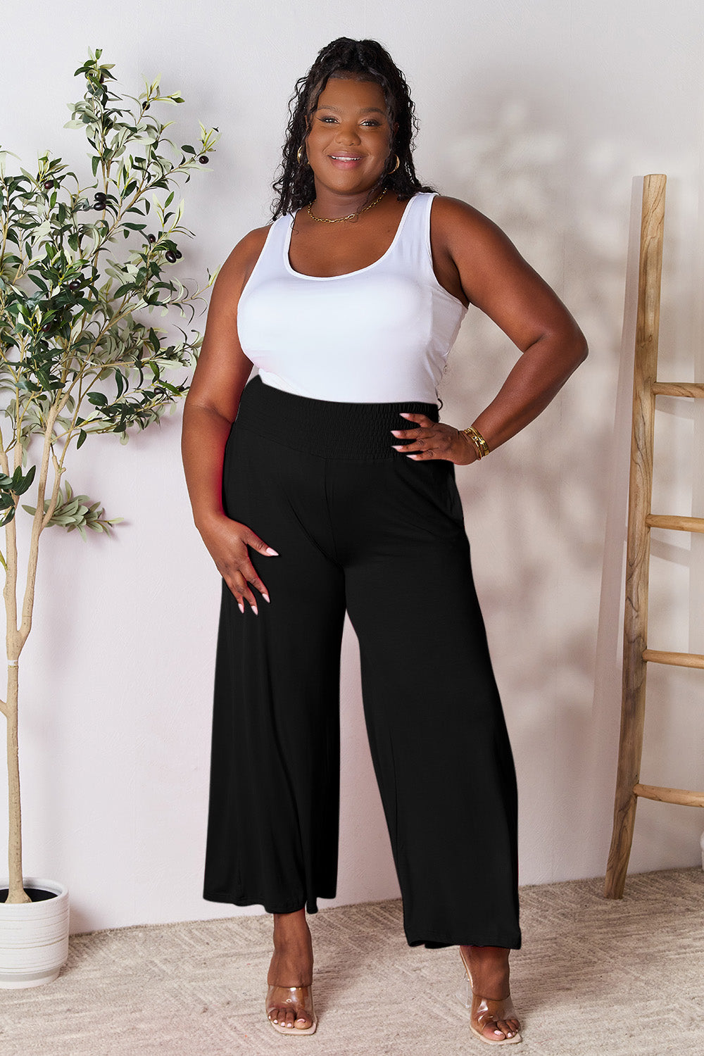 Smocked High-Waisted Wide-Leg Lounge Pants for Comfort and Style