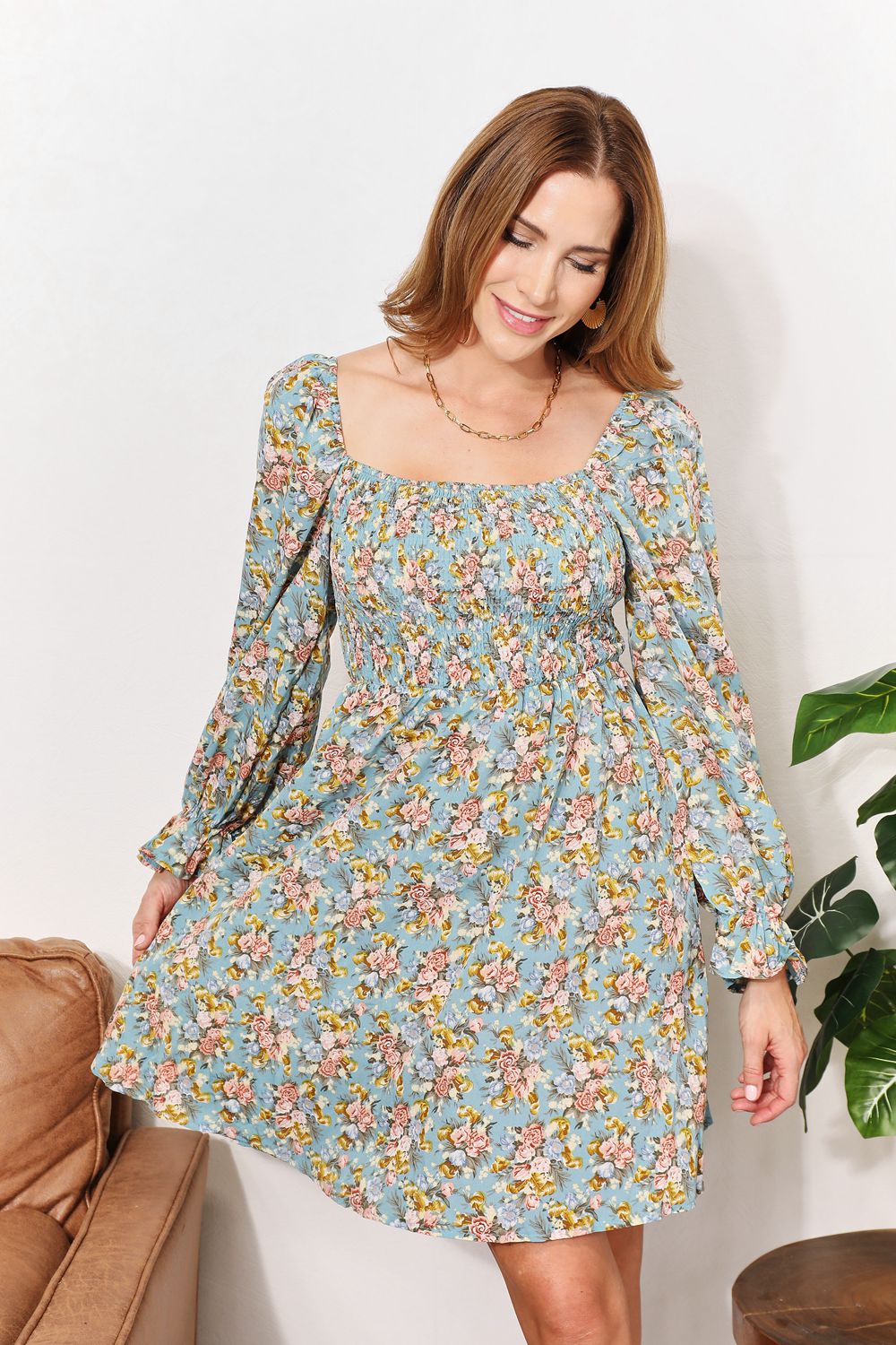 Golden Prairie Floral Mini Dress