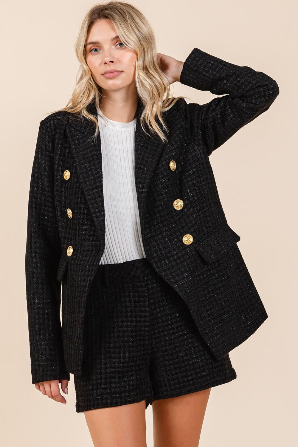 Western Slate Plaid Double-Breasted Blazer