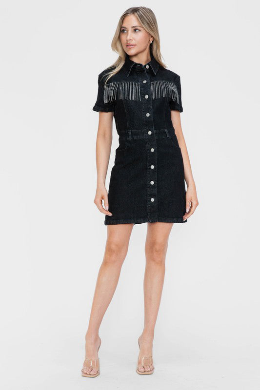 Denim Diva Embellished Button-Down Dress