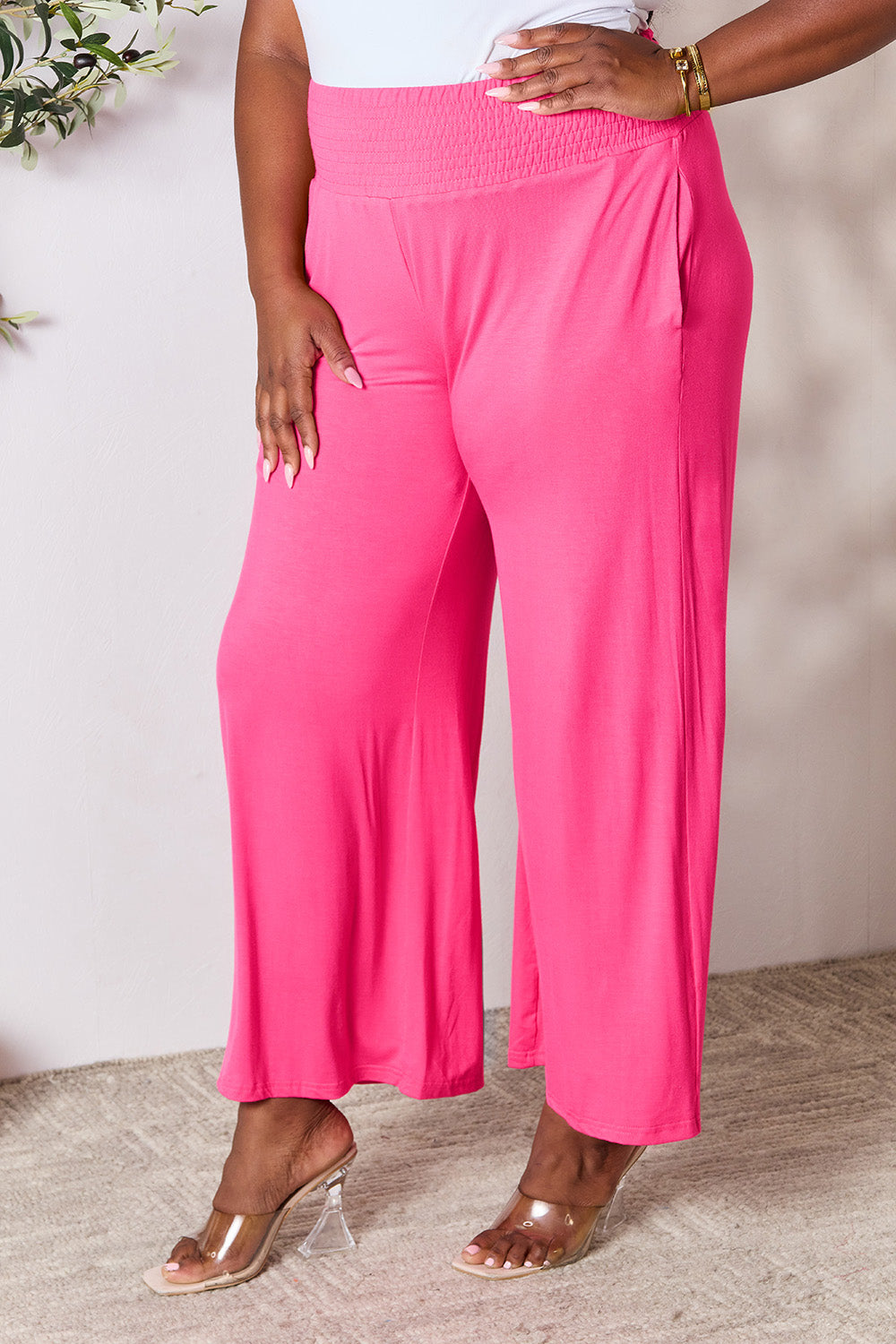 Smocked High-Waisted Wide-Leg Lounge Pants for Comfort and Style