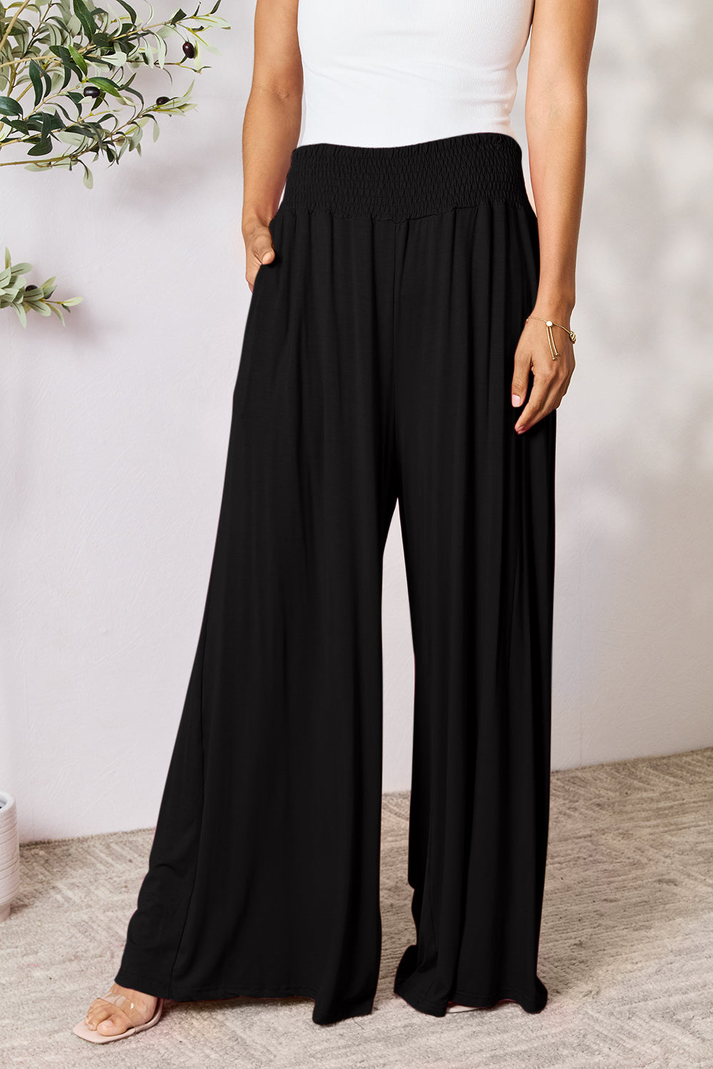 Smocked High-Waisted Wide-Leg Lounge Pants for Comfort and Style