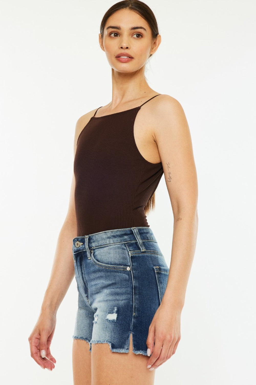 Sunset Breeze High Waist Raw Hem Denim Shorts