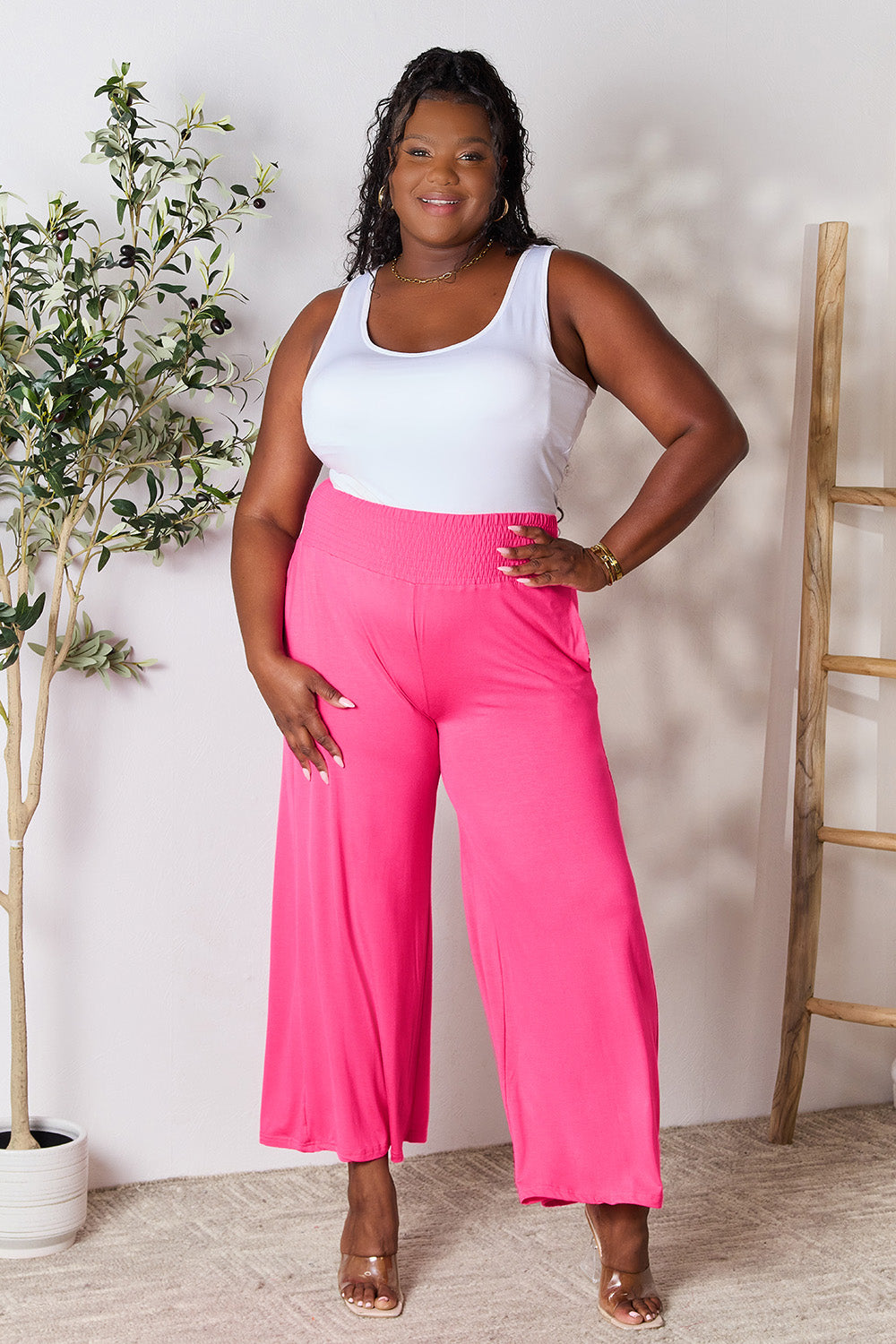 Smocked High-Waisted Wide-Leg Lounge Pants for Comfort and Style