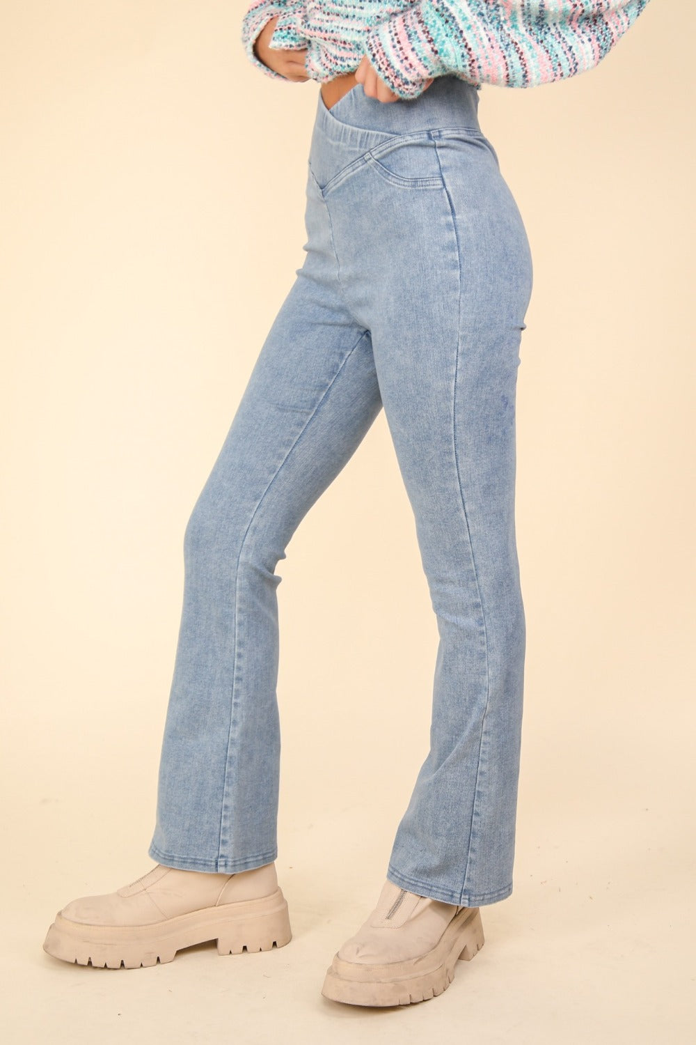 Denim Twist Flare Leggings