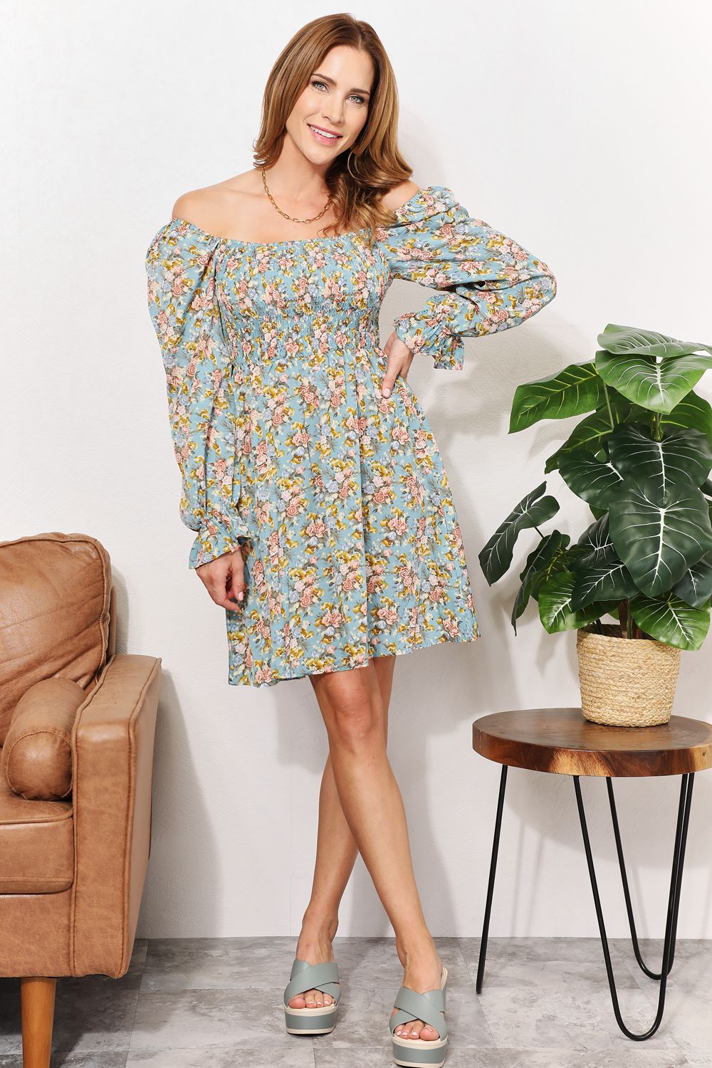 Golden Prairie Floral Mini Dress