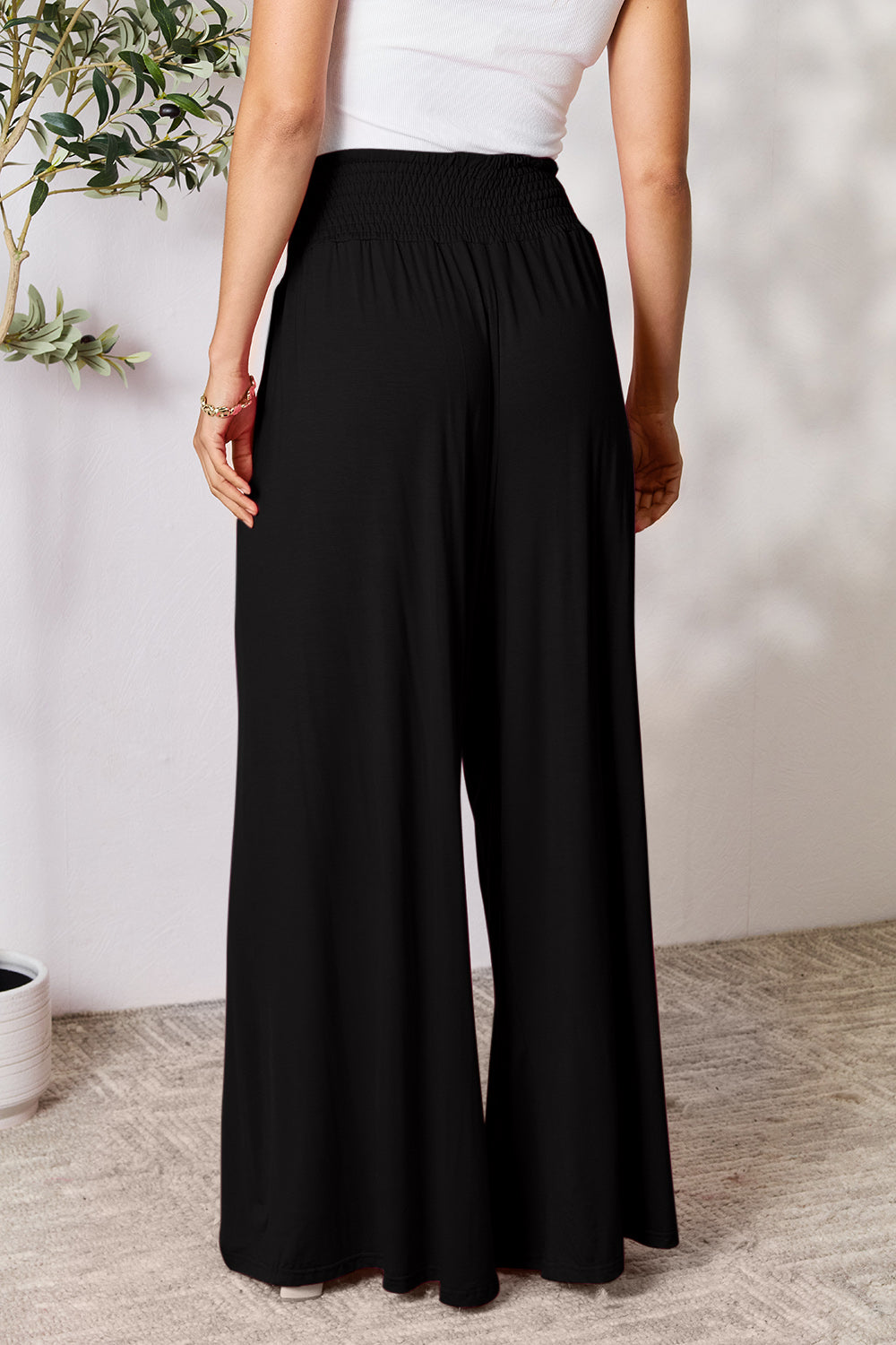 Smocked High-Waisted Wide-Leg Lounge Pants for Comfort and Style