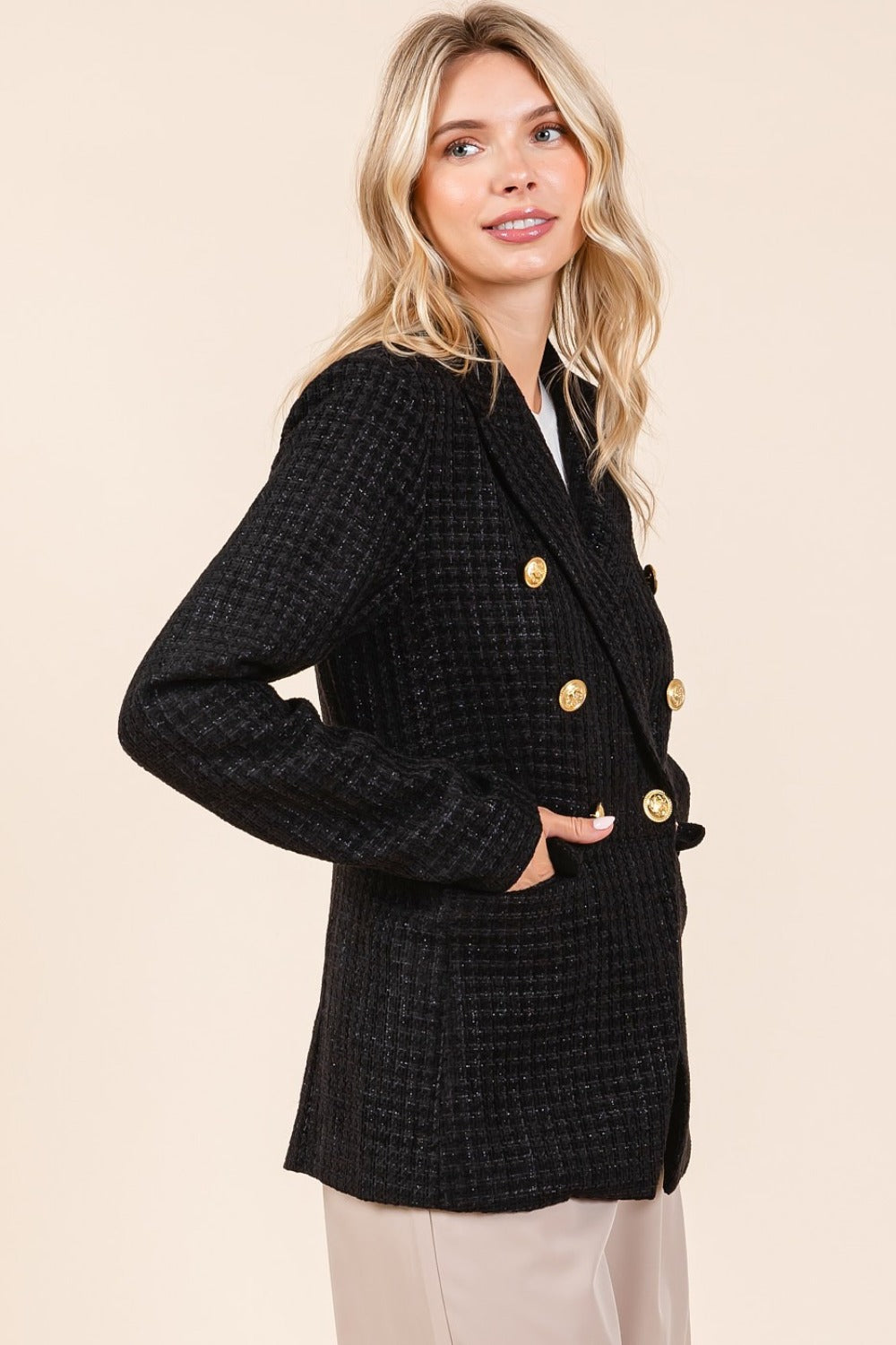 Western Slate Plaid Double-Breasted Blazer