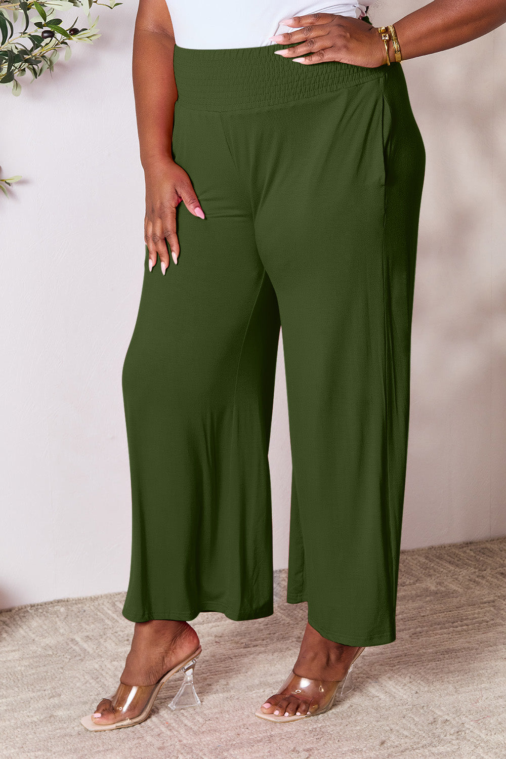 Smocked High-Waisted Wide-Leg Lounge Pants for Comfort and Style