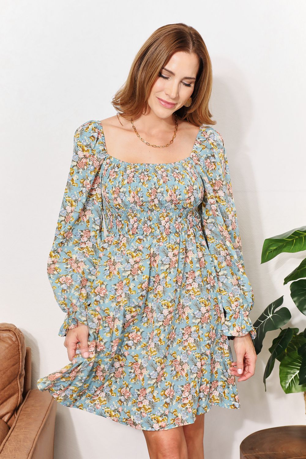 Golden Prairie Floral Mini Dress