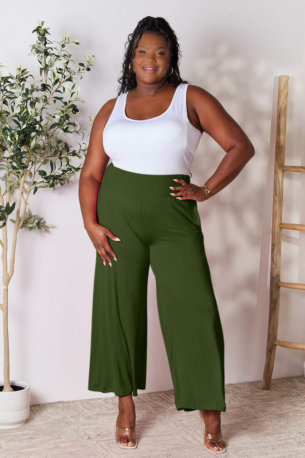 Smocked High-Waisted Wide-Leg Lounge Pants for Comfort and Style