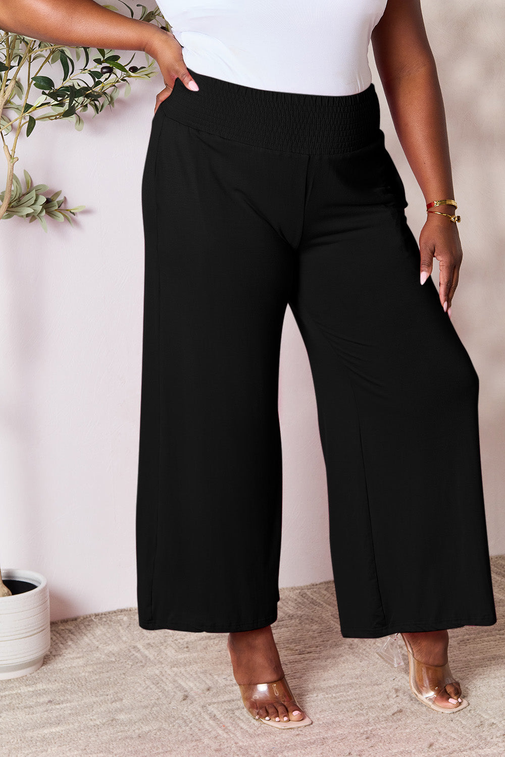 Smocked High-Waisted Wide-Leg Lounge Pants for Comfort and Style