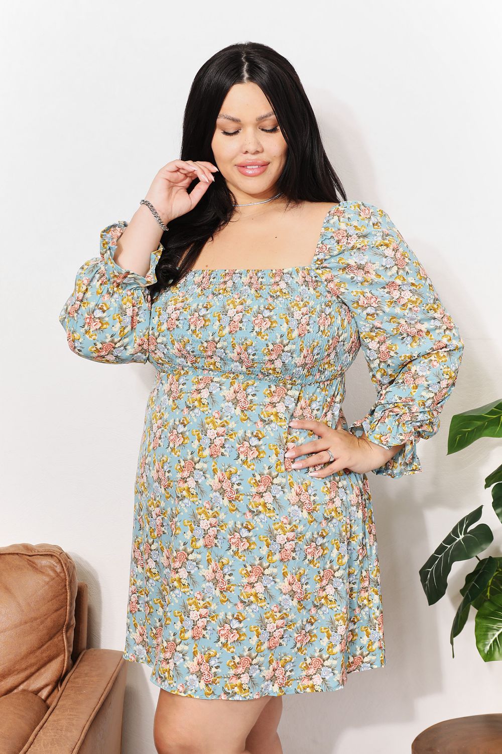 Golden Prairie Floral Mini Dress
