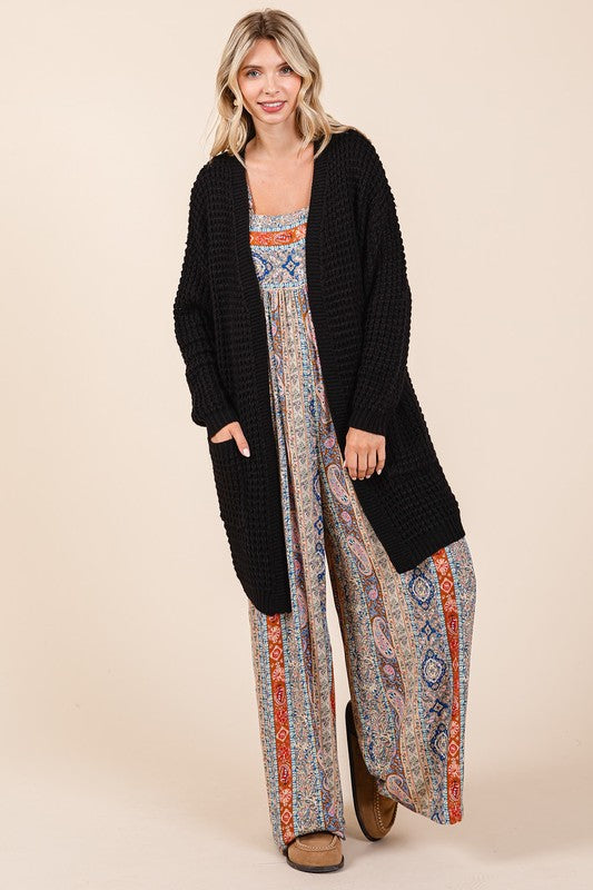 Chic Open Front Long Sleeve Longline Cardigan in Black