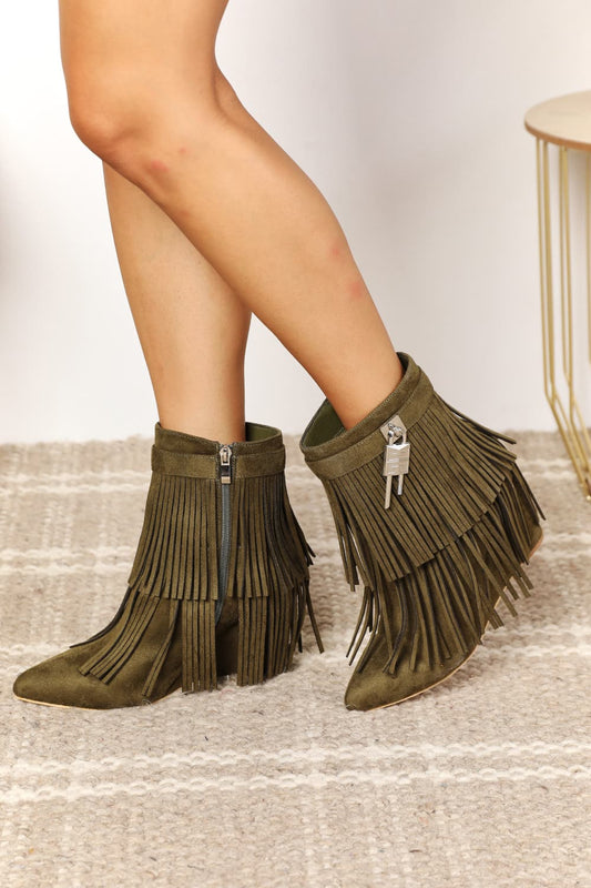 Tassel Charm Wedge Heel Ankle Booties