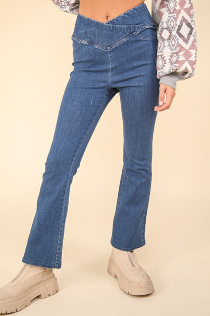 Denim Fusion Crossover Waist Leggings