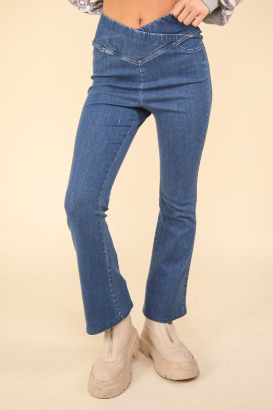 Denim Fusion Crossover Waist Leggings