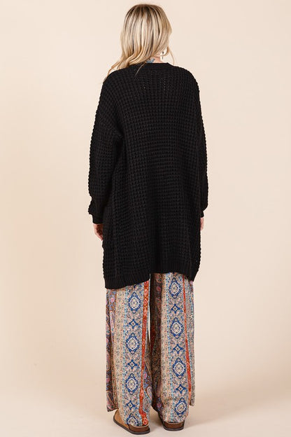 Chic Open Front Long Sleeve Longline Cardigan in Black