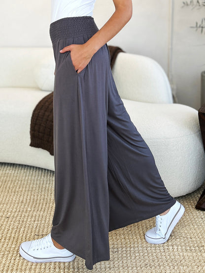 Smocked High-Waisted Wide-Leg Lounge Pants for Comfort and Style
