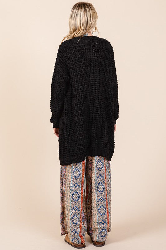Chic Open Front Long Sleeve Longline Cardigan in Black