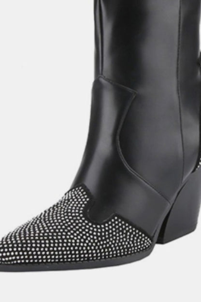 Sparkle in the Saddle Rhinestone Chunky Heel Western Boots
