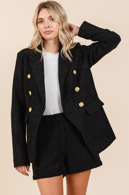 Western Slate Plaid Double-Breasted Blazer