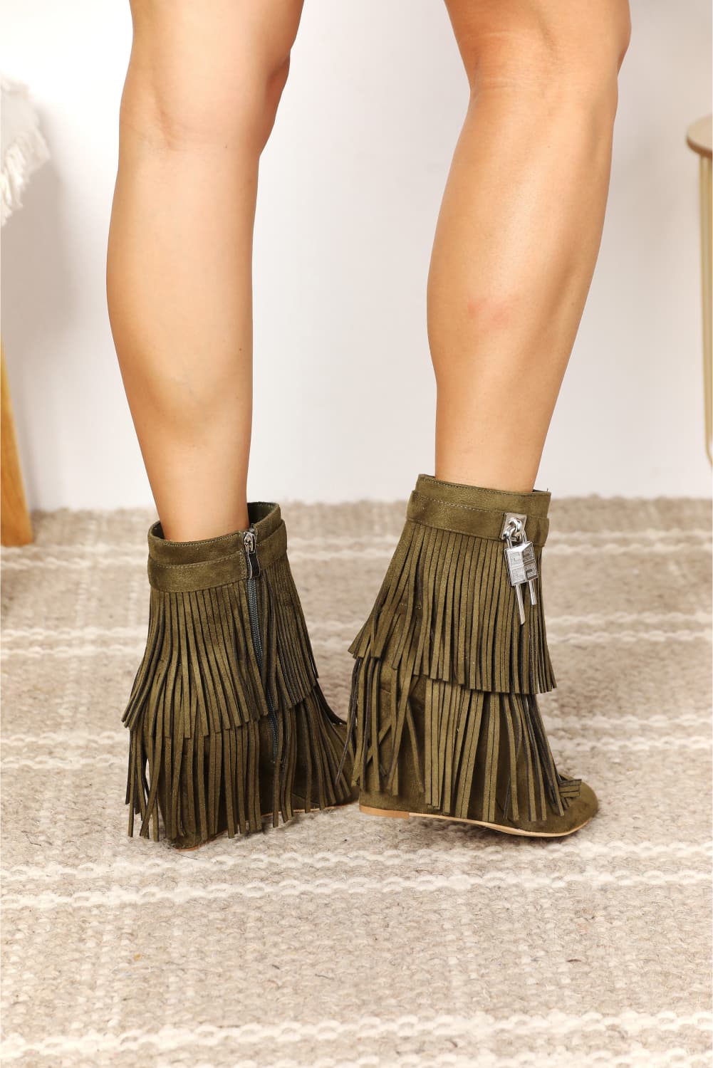 Tassel Charm Wedge Heel Ankle Booties