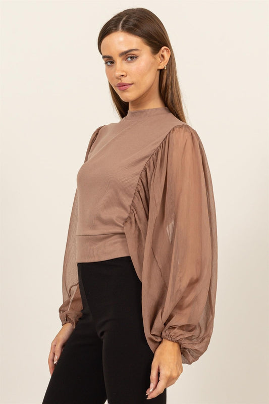 Ethereal Grace Ruched Mock Neck Blouse