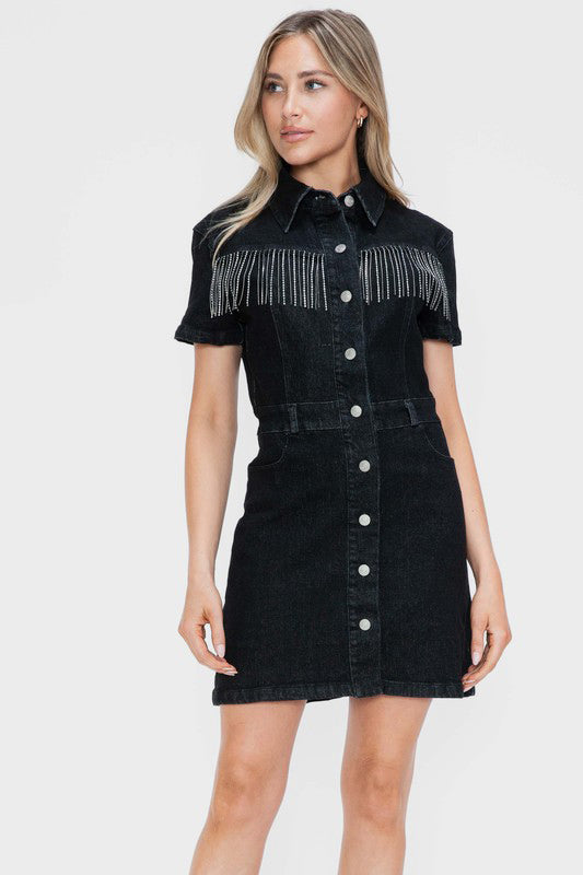 Denim Diva Embellished Button-Down Dress